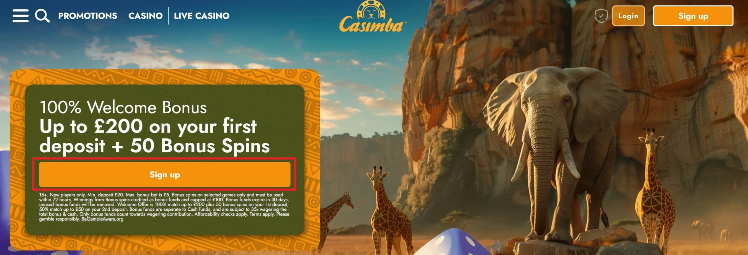 Casimba Casino Registration Button