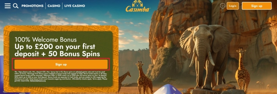 Registration Button at Casimba Casino