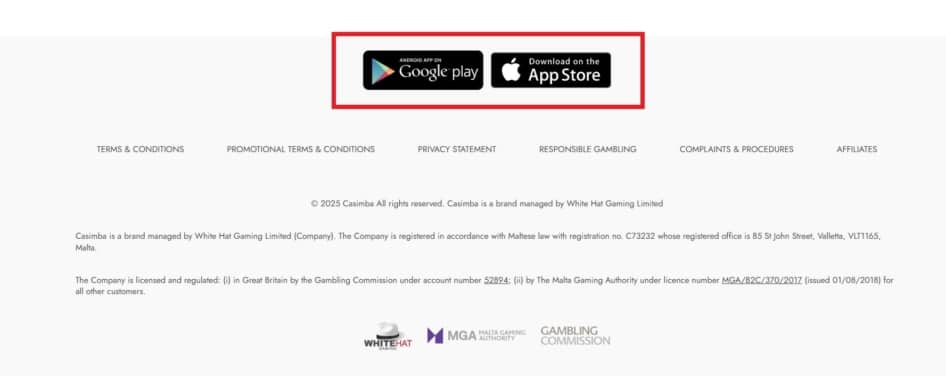 Mobile App Download Links at Casimba Casino