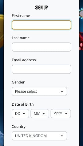 DreamVegas Registration Details on Mobile