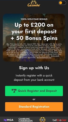 Mobile Registration Method Selection at Casimba Casino – Direct Bank Account Sign-Up or Manual Registration
