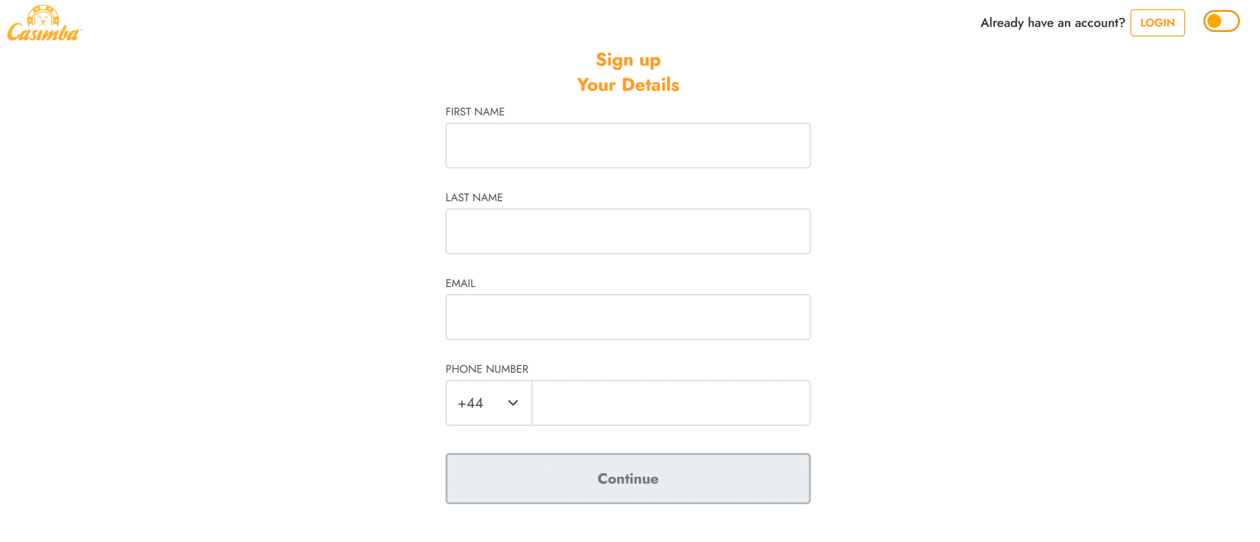 Personal Details at Casimba Casino