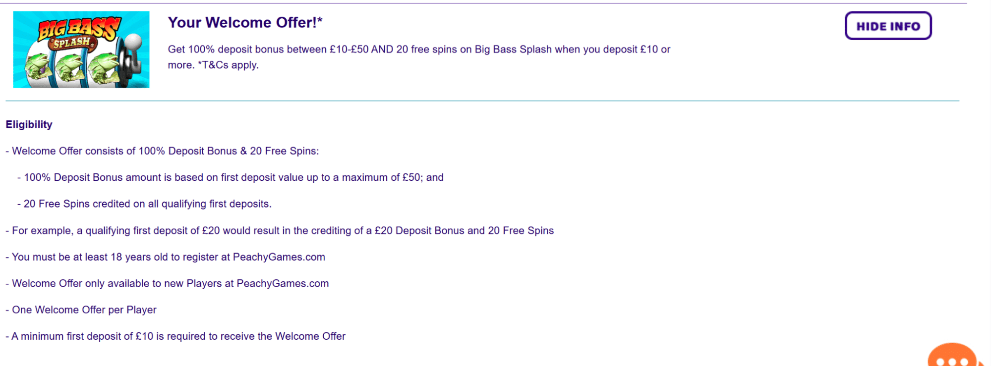 Welcome Offer Peachy Games
