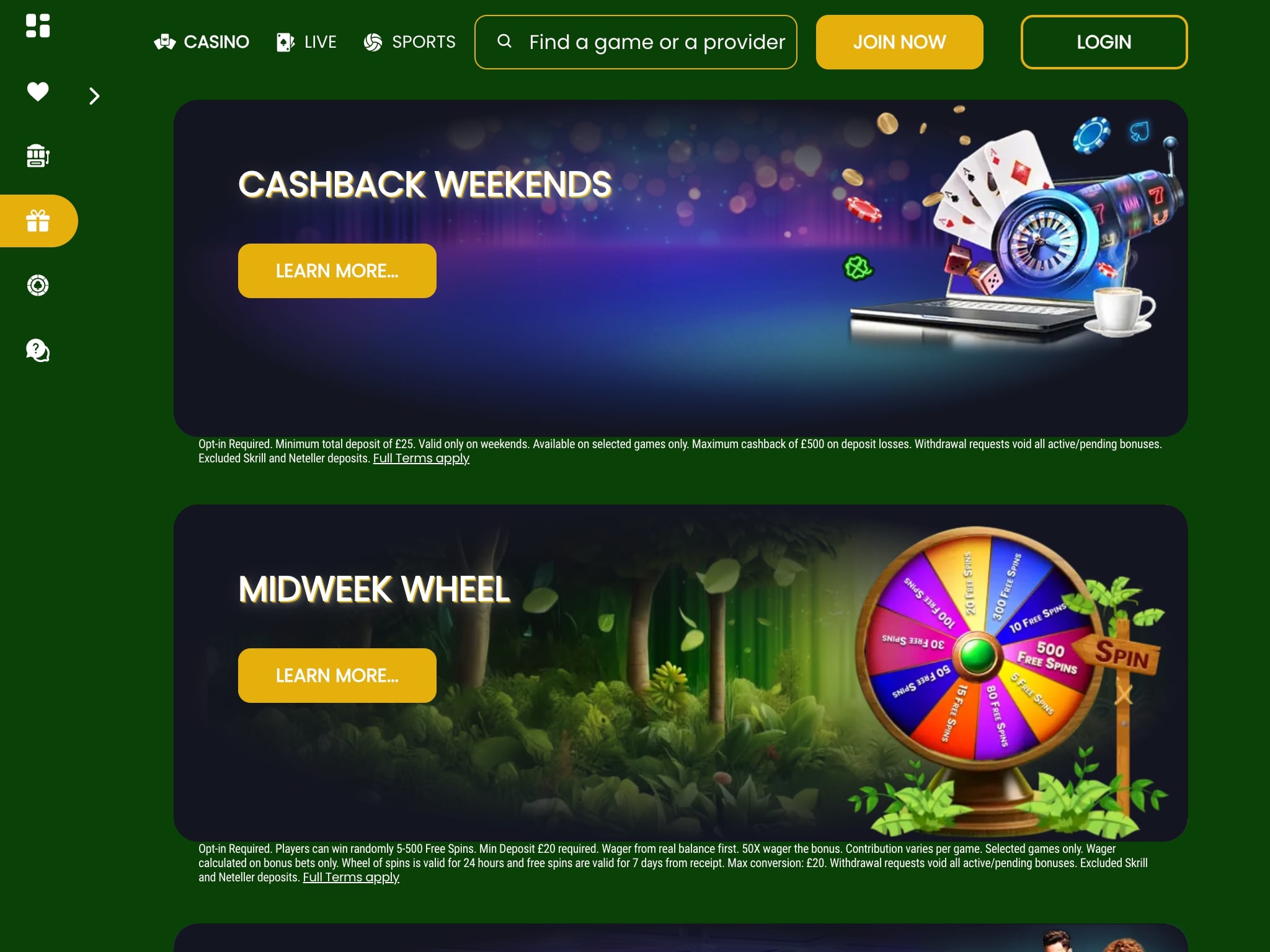 Pots of Luck Casino Cashback Offer