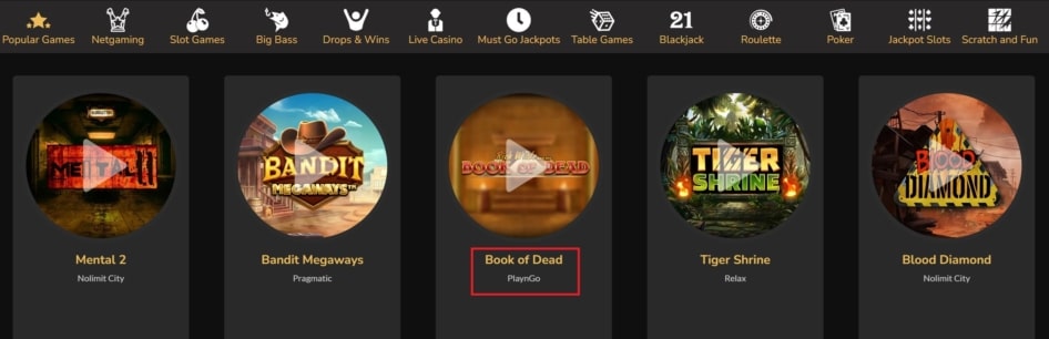 Book of Dead Slot at Jackpot Village Casino