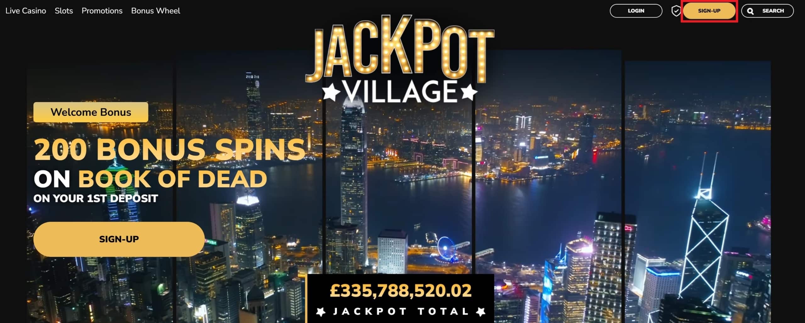 Jackpot Village Casino Sign Up Button