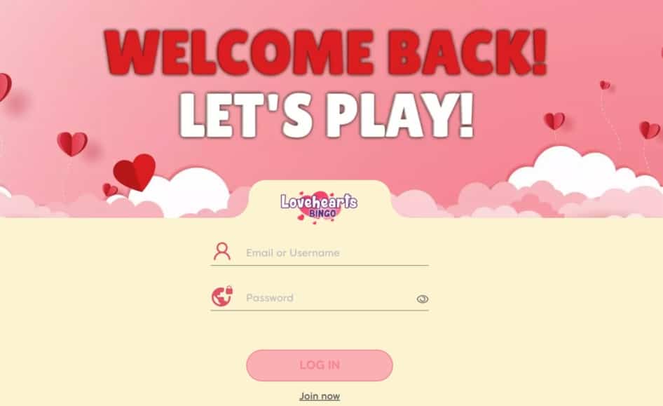 Lovehearts Bingo Login Forn