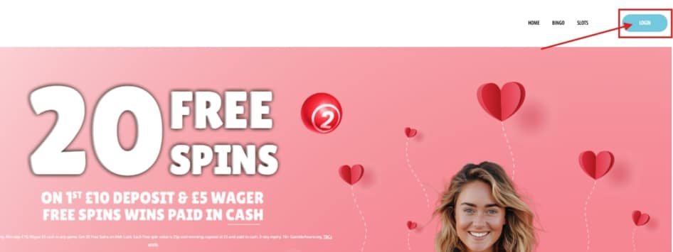 Lovehearts homepage Login Button