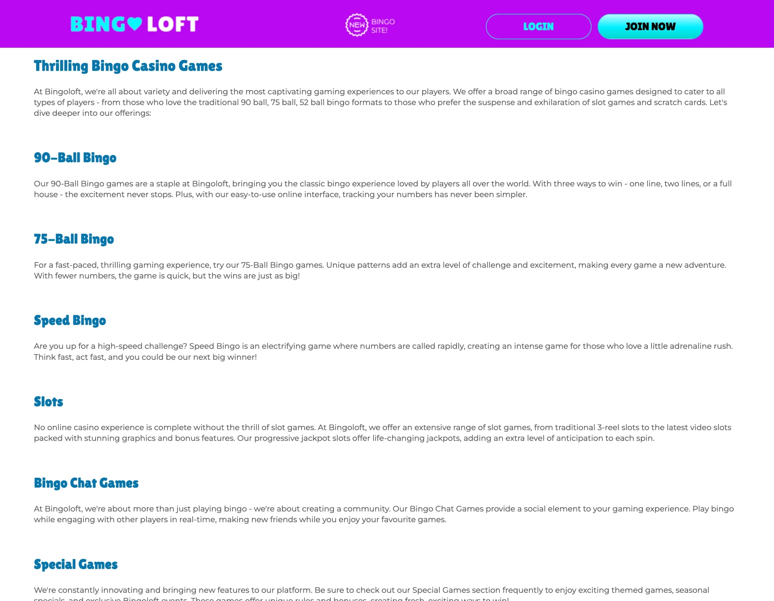 Bingo Loft Game Types