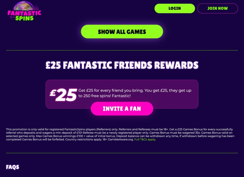 Fantastic Spins Casino Referral Programme