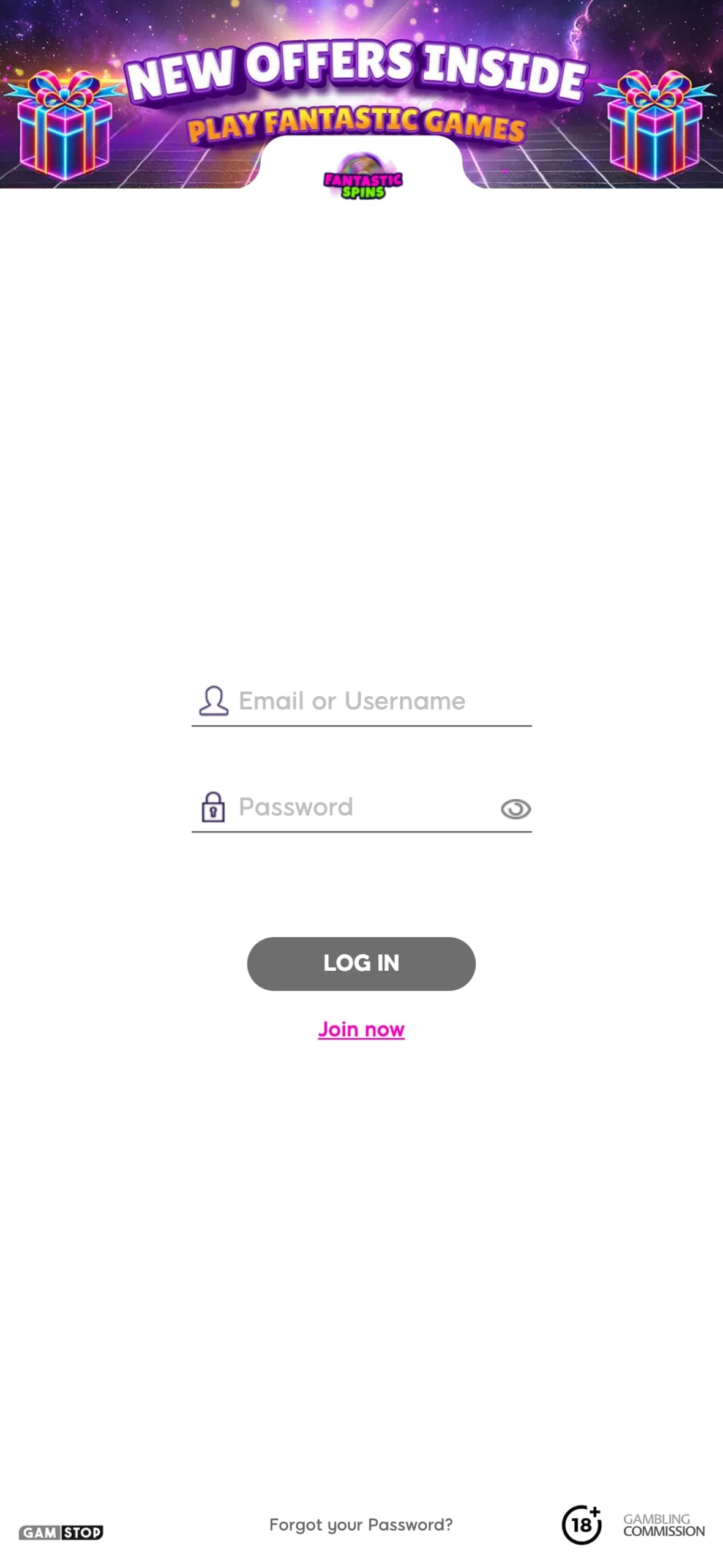 Fantastic Spins Casino Log in page mobile