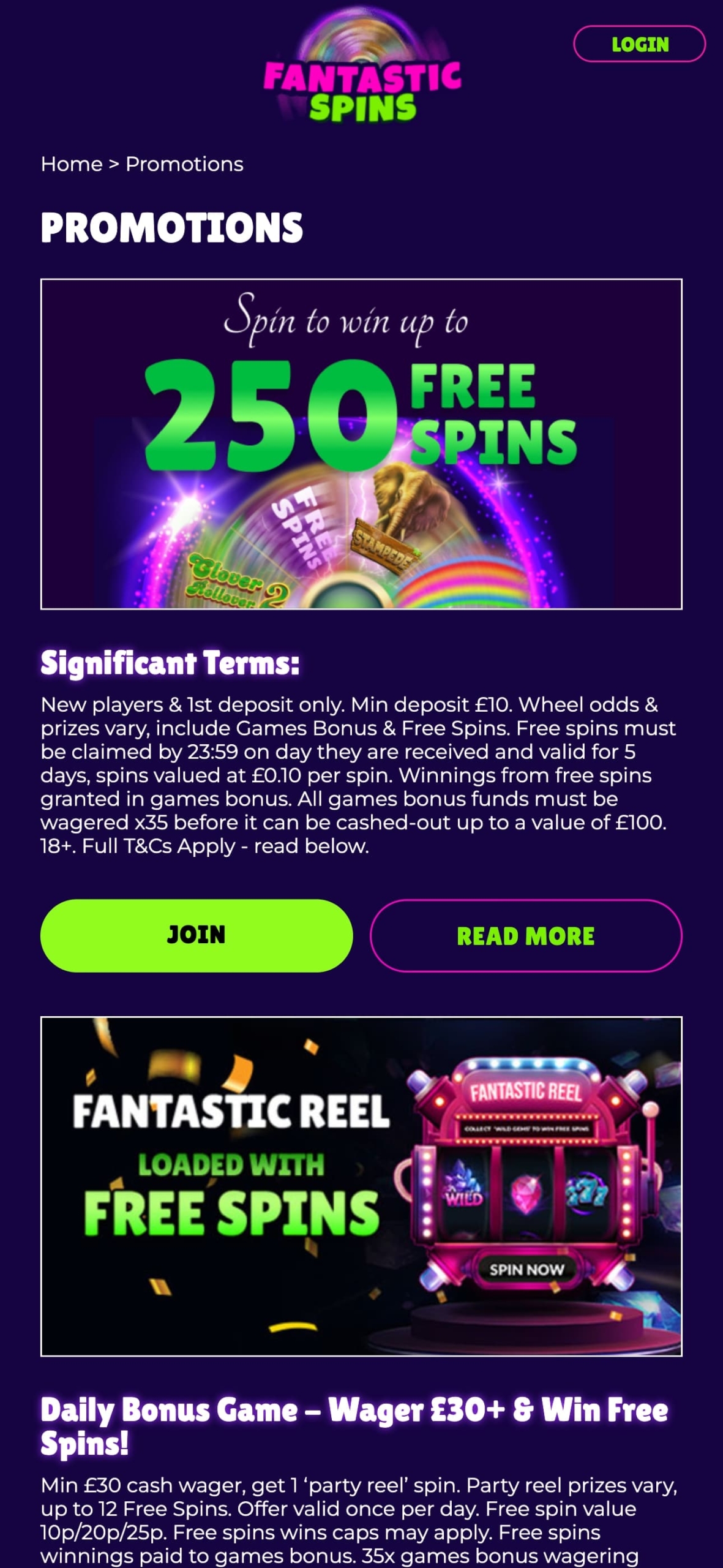 Fantastic Spins Casino Welcome Bonus