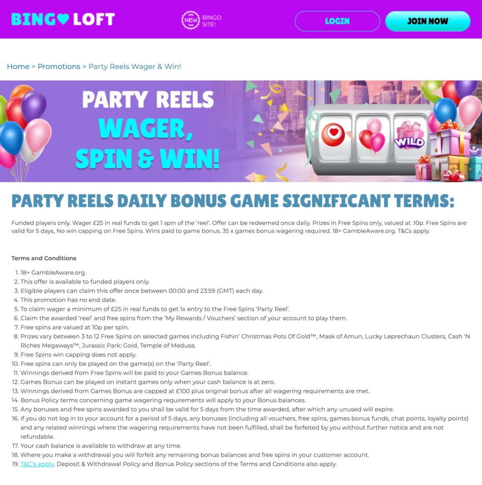 Bingo Loft Party Reels Bonus