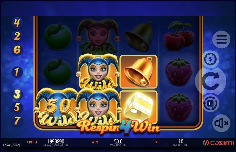 Casimi Slots Respin 4 Slot Bonusmenu