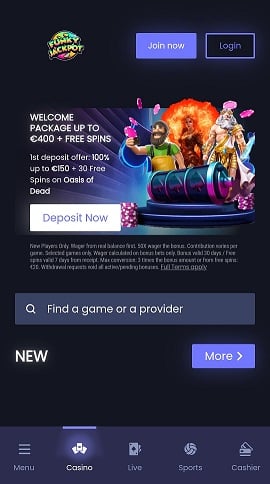 Mobile Layout of the Funky Jackpot Casino