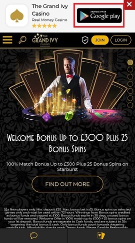 Mobile App Installation Button at the Grand Ivy Casino