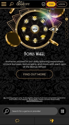 The Grand Ivy Casino Mobile Sign Up Button