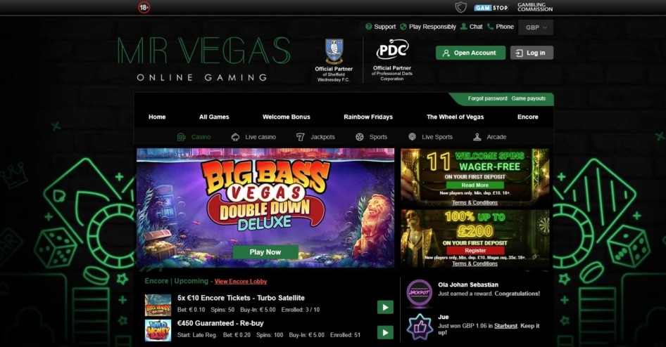 Mr Vegas Hompage Bonusmenu