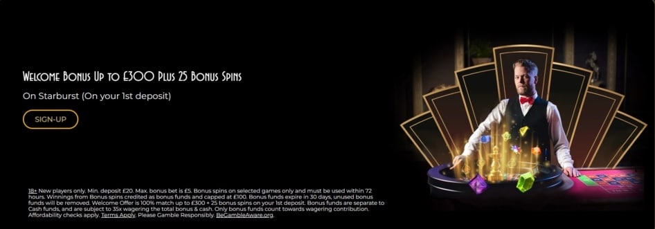 Registration Bonus at The Grand Ivy Casino Brings You Up to £300 and 25 Bonus Spins on the Starburst Slot