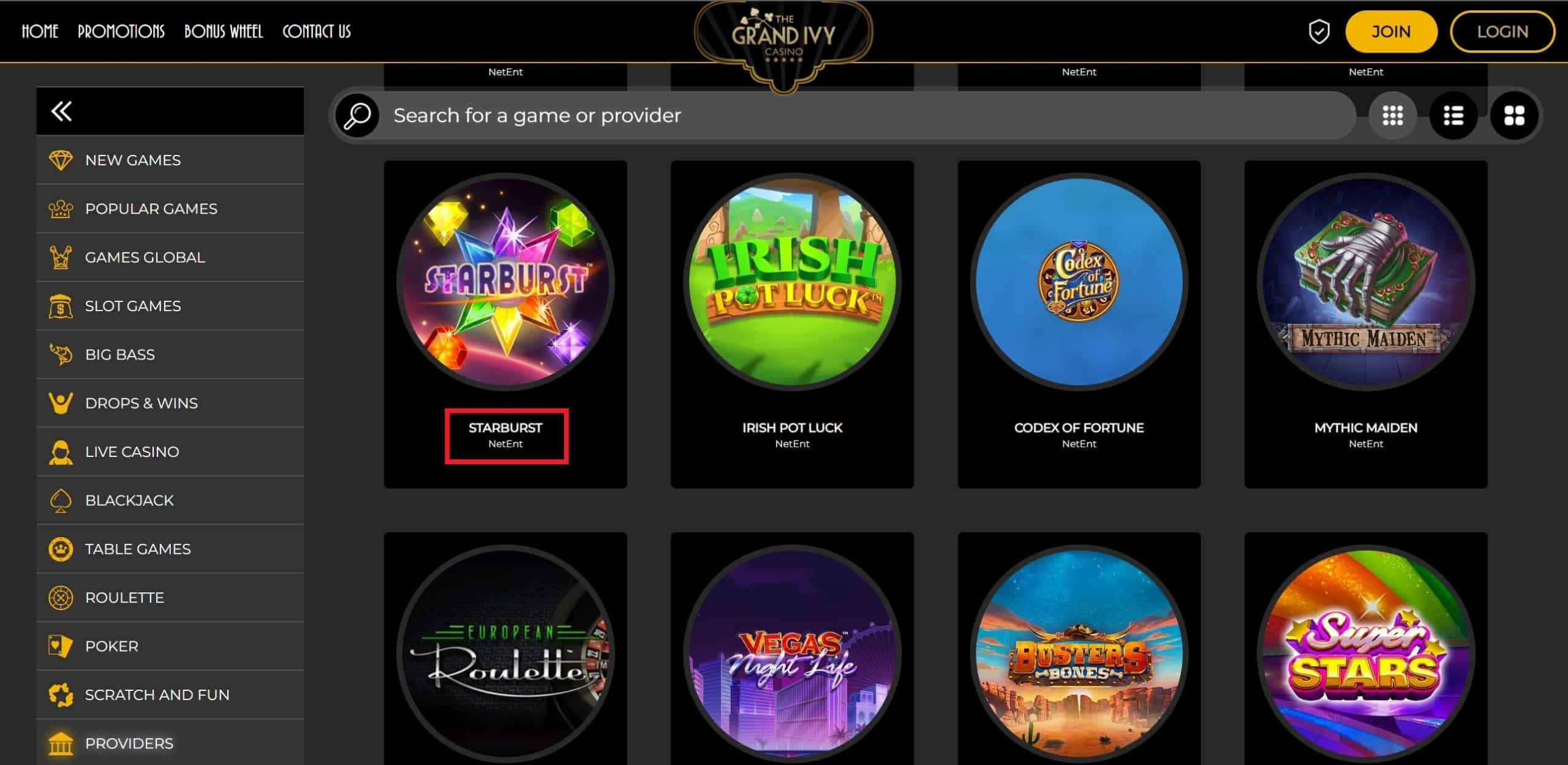 Starburst Slot for Free Spins at The Grand Ivy Casino