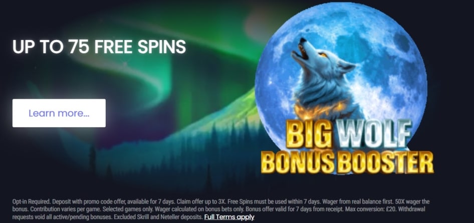 Big Wolf Bonus Booster Offer at Funky Jackpot Casino