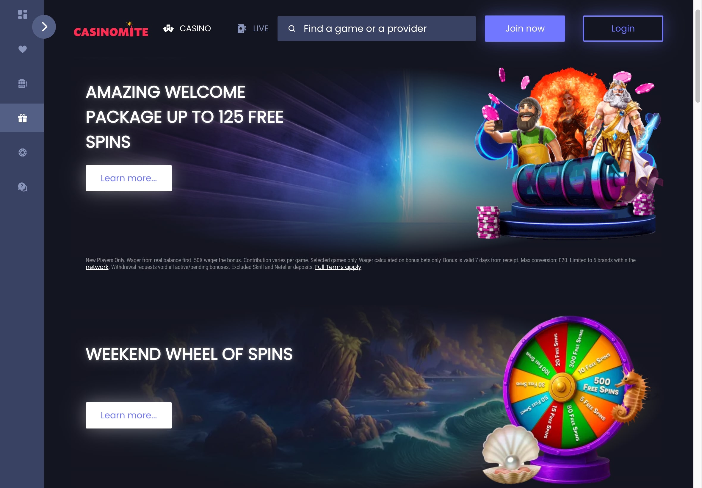 Casinomite Casino Welcome Package