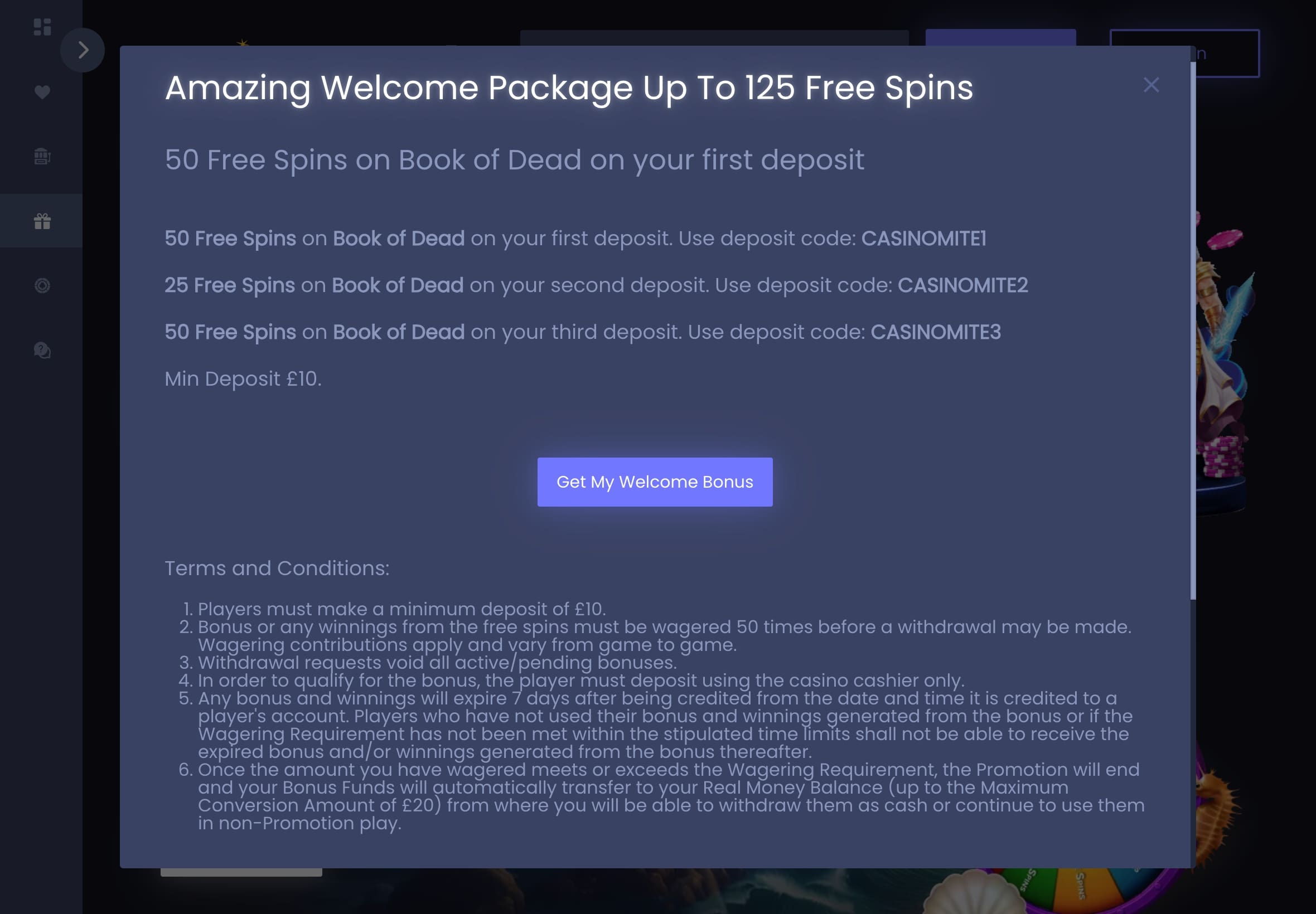 Casinomite Casino Welcome Bonus Code