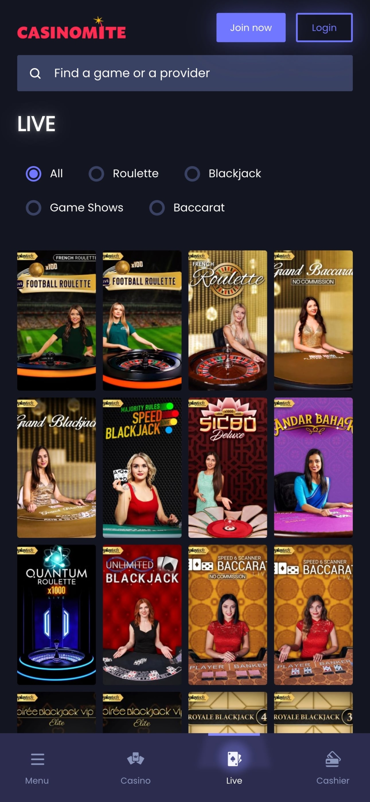 Casinomite Casino Mobile Live Dealers