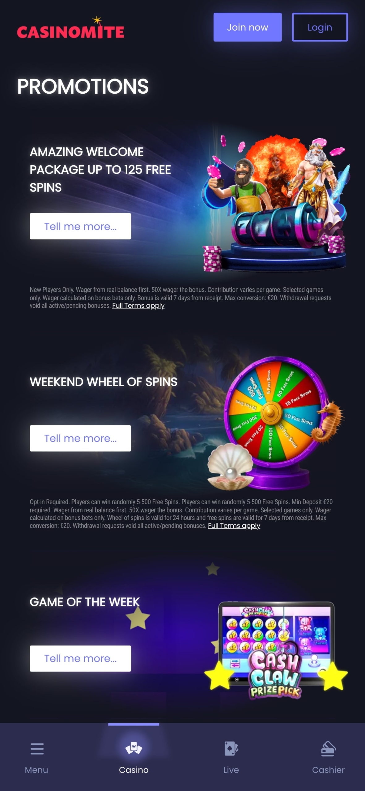 Casinomite Casino Mobile Bonus