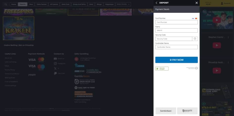 The final step of the deposit process at Priced Up Casino