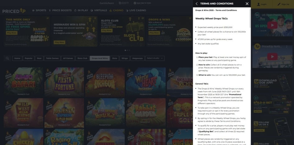 Priced Up casino Drops and Wins