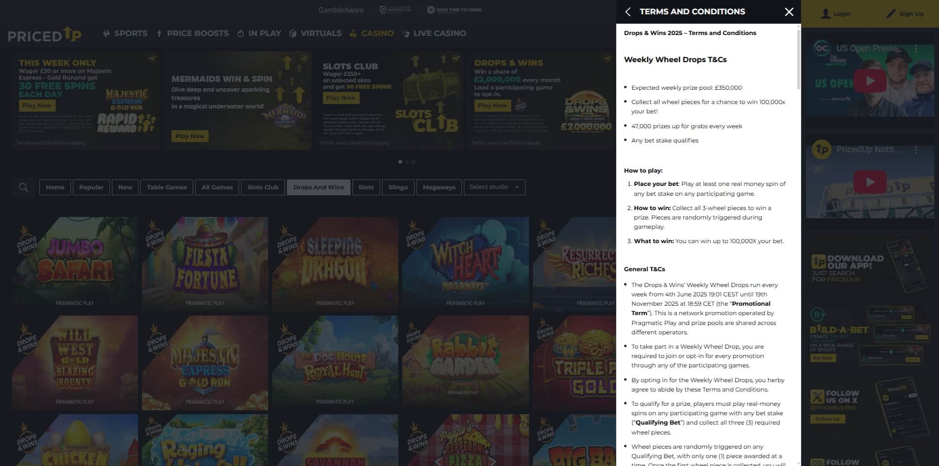 Priced Up casino Drops and Wins
