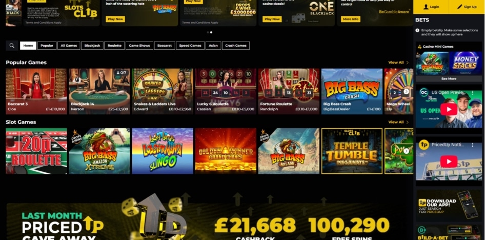 Live casino games at Priced Up Casino