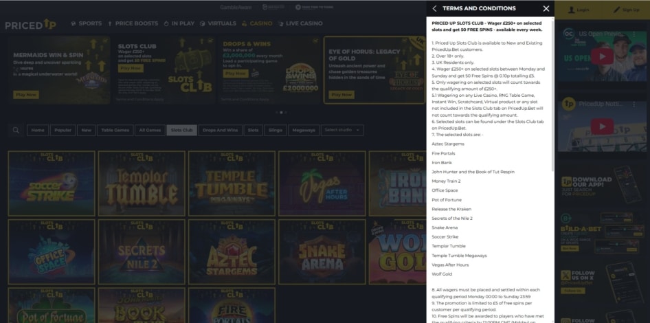 Priced Up slots club terms