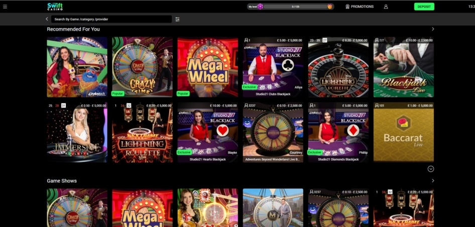 Live dealer games at Swift Casino