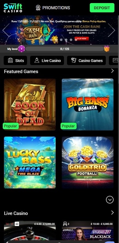 The Swift Casino mobile site