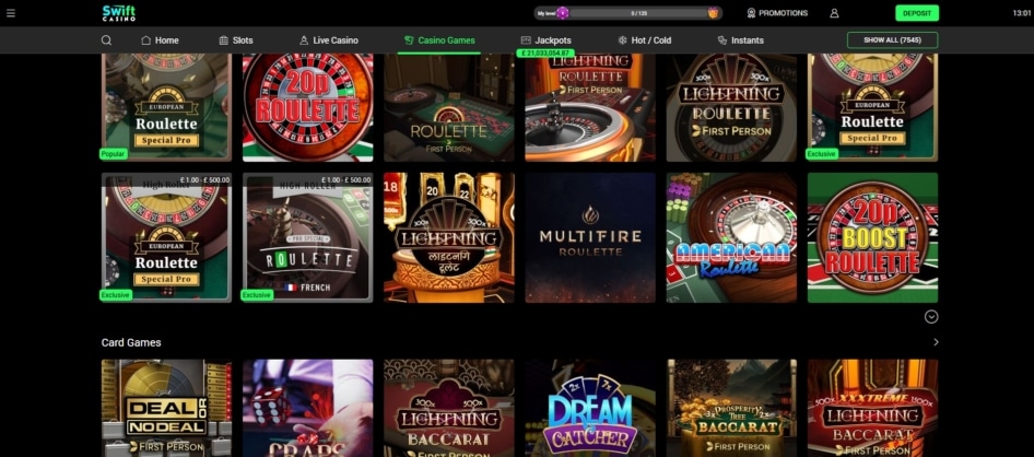 Swift Casino table games