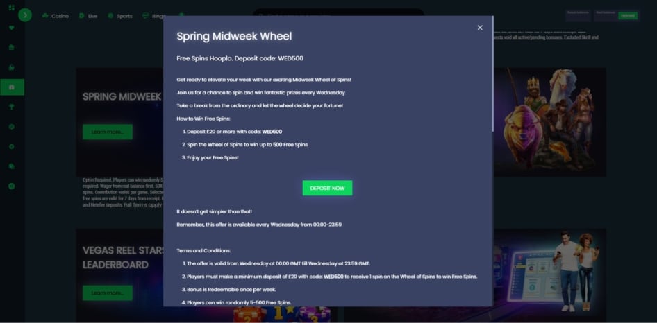 The midweek wheel promotion at The Online Casino