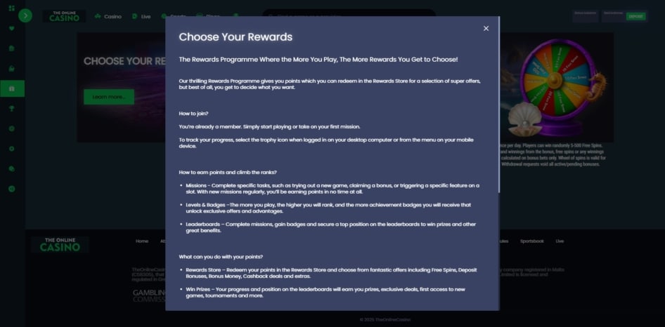 The Online Casino rewards programme