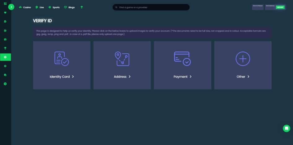 The verification page at The Online Casino