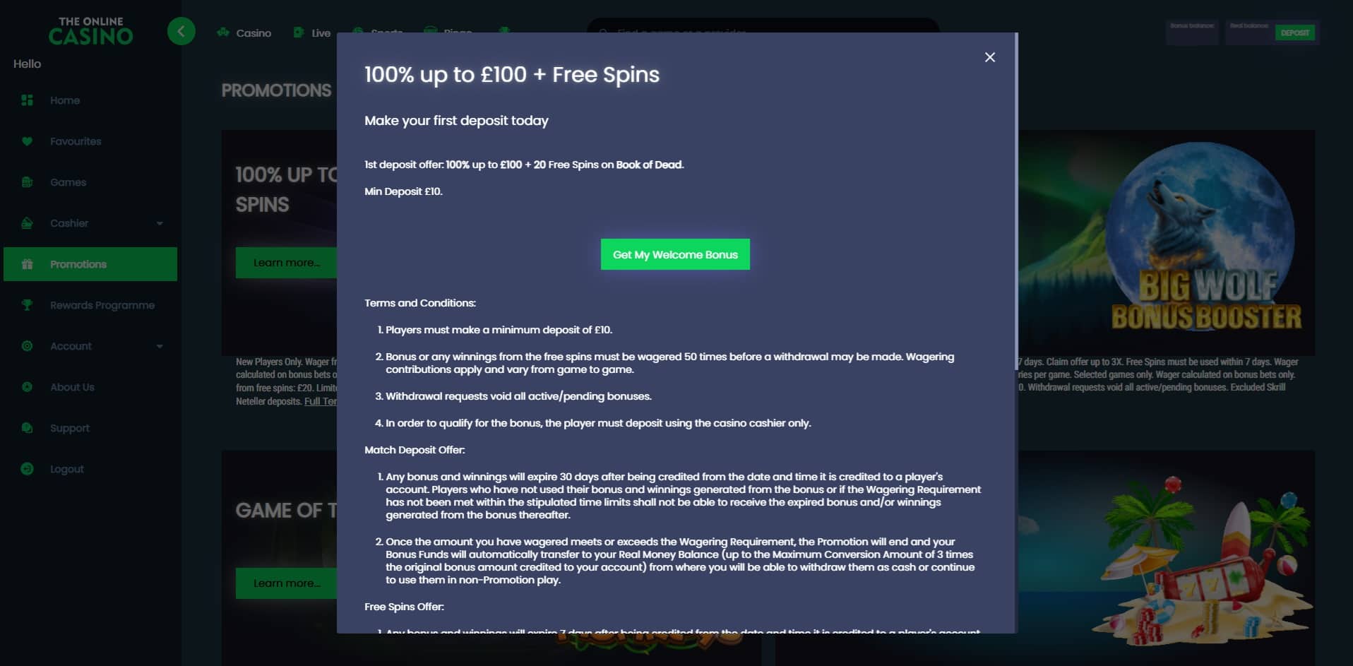 The Online Casino's welcome bonus